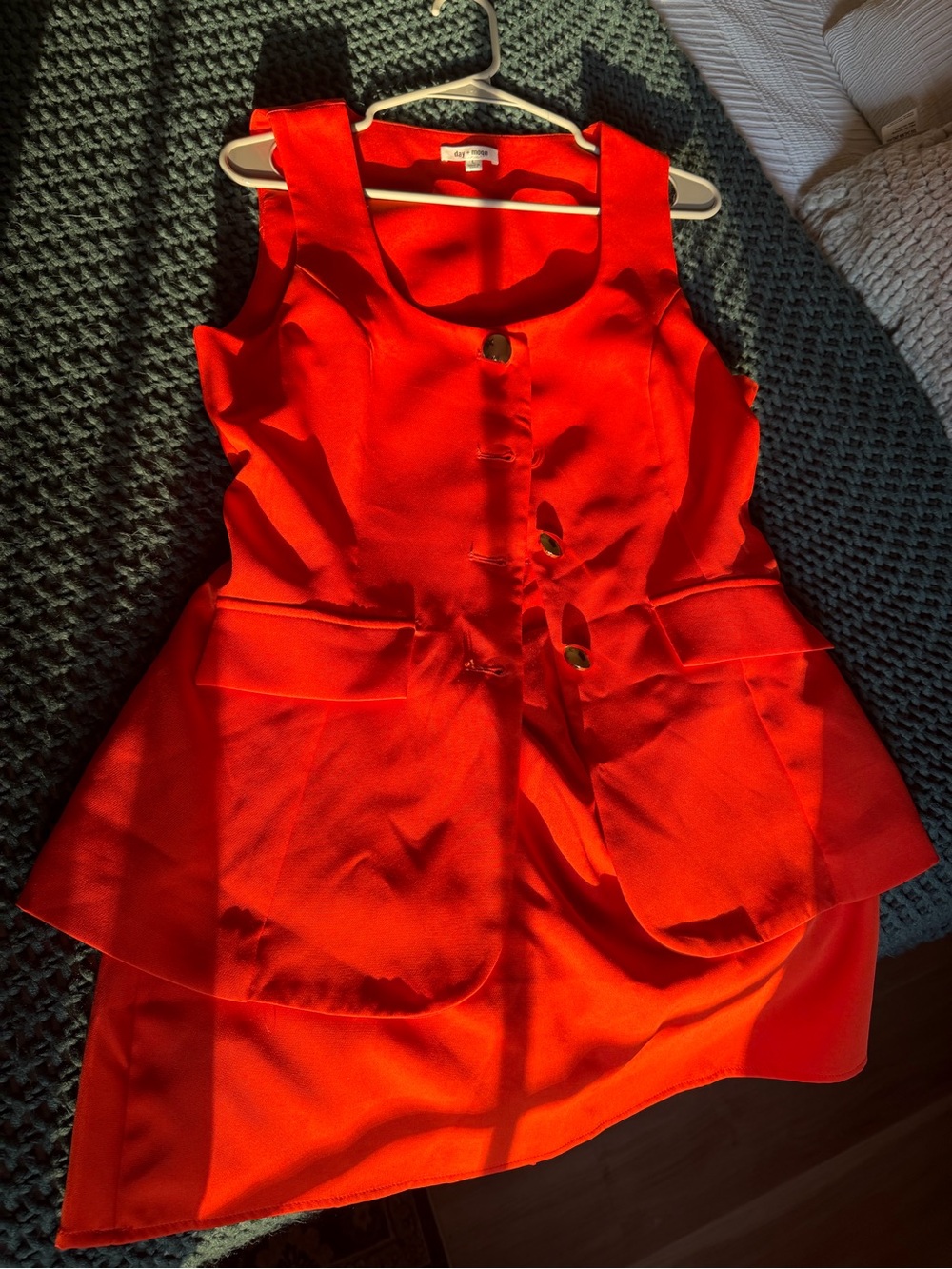 Bright Orange Romper with Front Gold Buttons